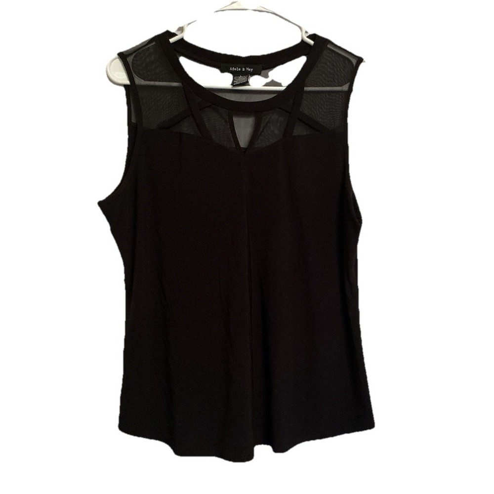 Adele & May Women's Black Blouse Sleeveless Sheer Mesh Romantic Summer - Size L